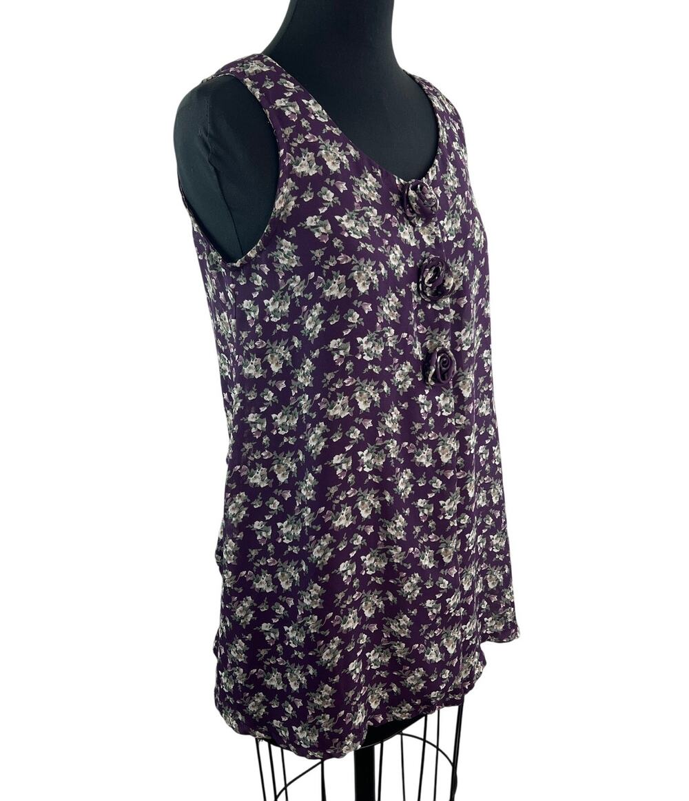 y2K 90s RAMPAGE Purple Tank Dress Floral Scoop Summer Party/Cocktail Small S